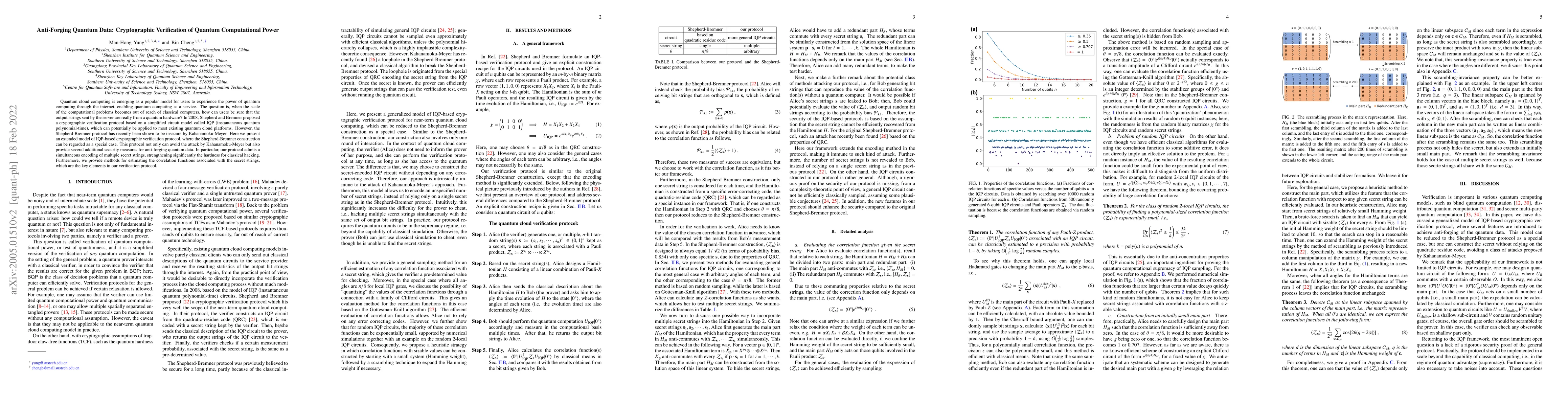 Thumbnail for Anti-Forging Quantum Data: Cryptographic Verification of Quantum
  Computational Power