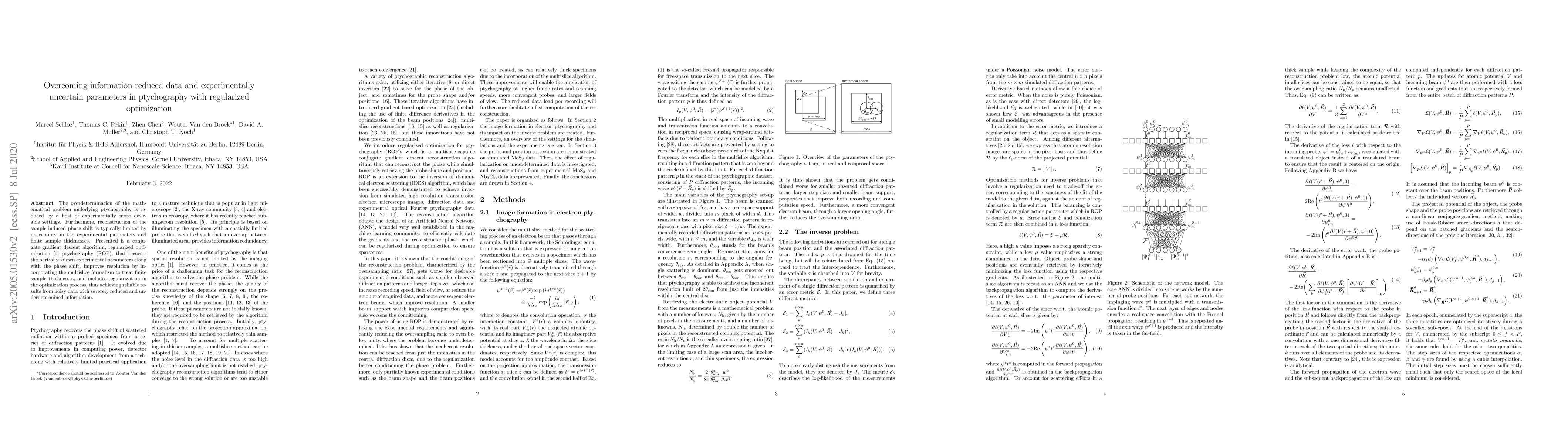Thumbnail for Overcoming information reduced data and experimentally uncertain
  parameters in ptychography with regularized optimization