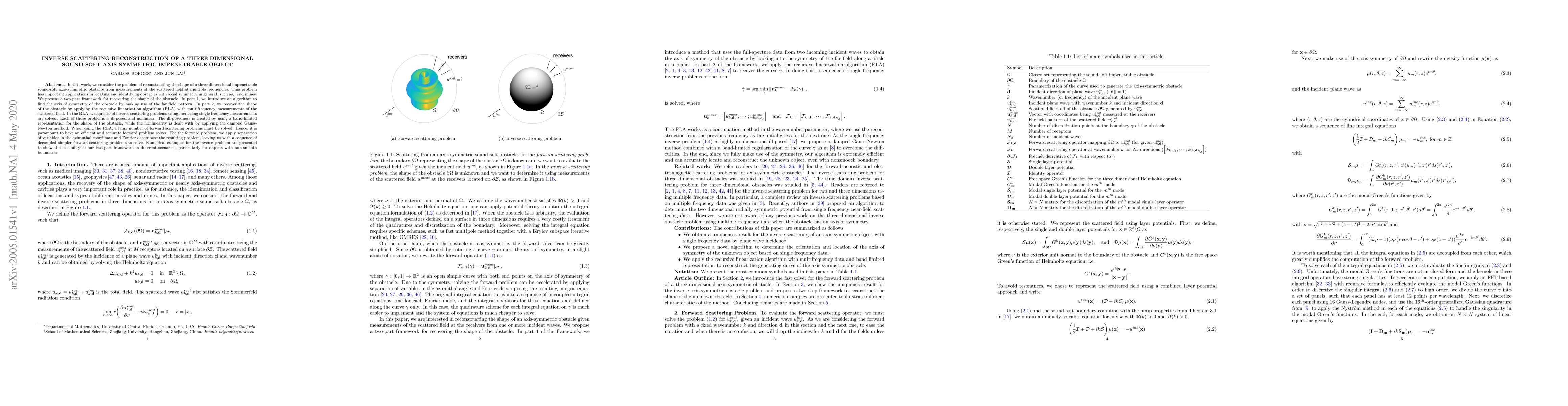 Thumbnail for Inverse scattering reconstruction of a three dimensional sound-soft
  axis-symmetric impenetrable object