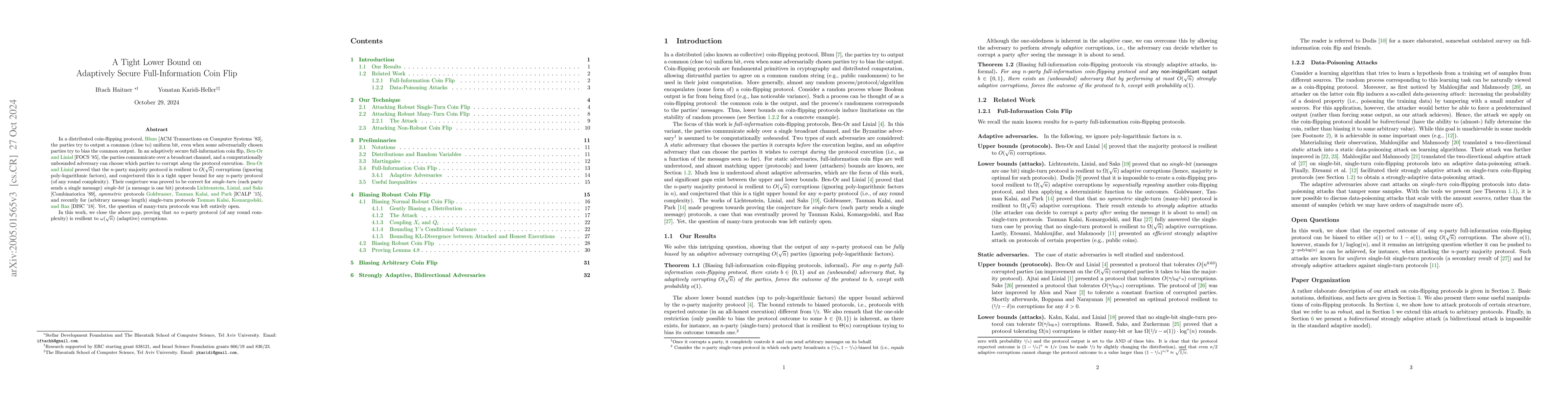 Thumbnail for A Tight Lower Bound on Adaptively Secure Full-Information Coin Flip