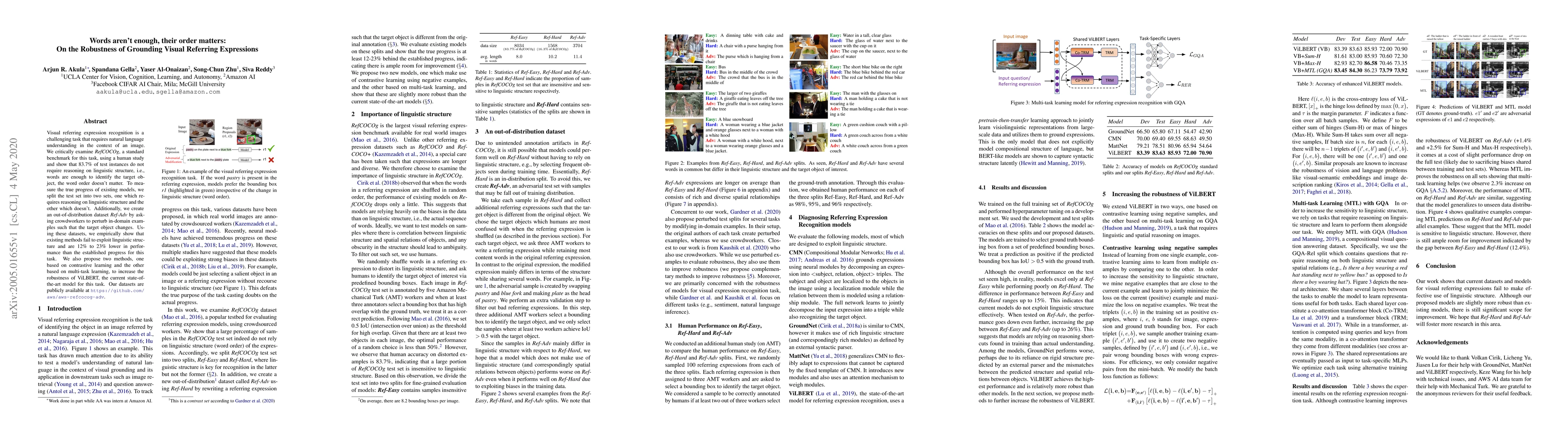 Thumbnail for Words aren't enough, their order matters: On the Robustness of Grounding
  Visual Referring Expressions