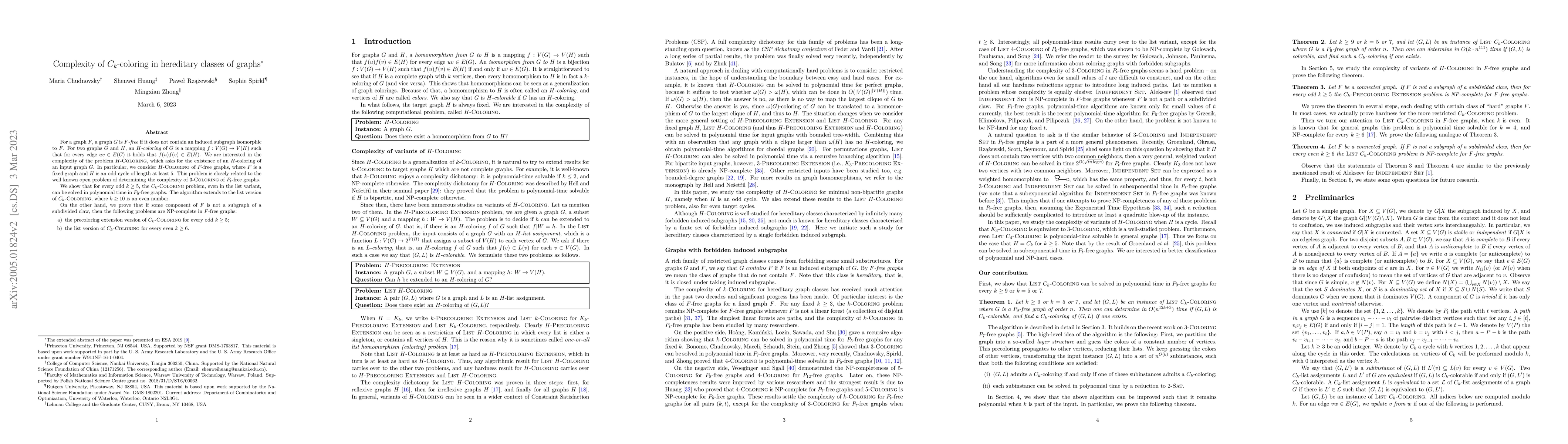 Thumbnail for Complexity of $C_k$-coloring in hereditary classes of graphs