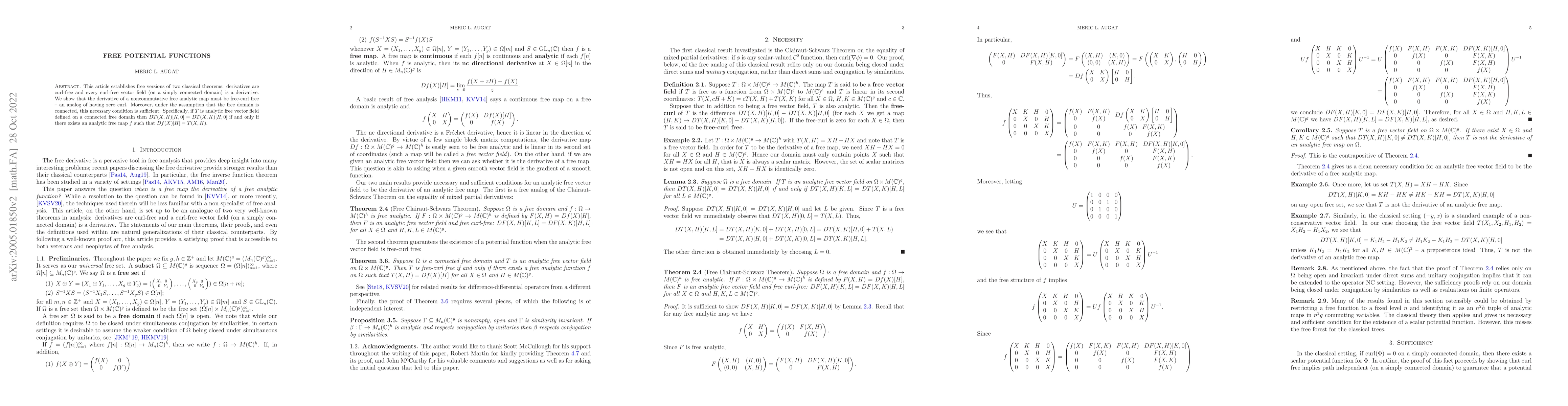 Thumbnail for Free potential functions