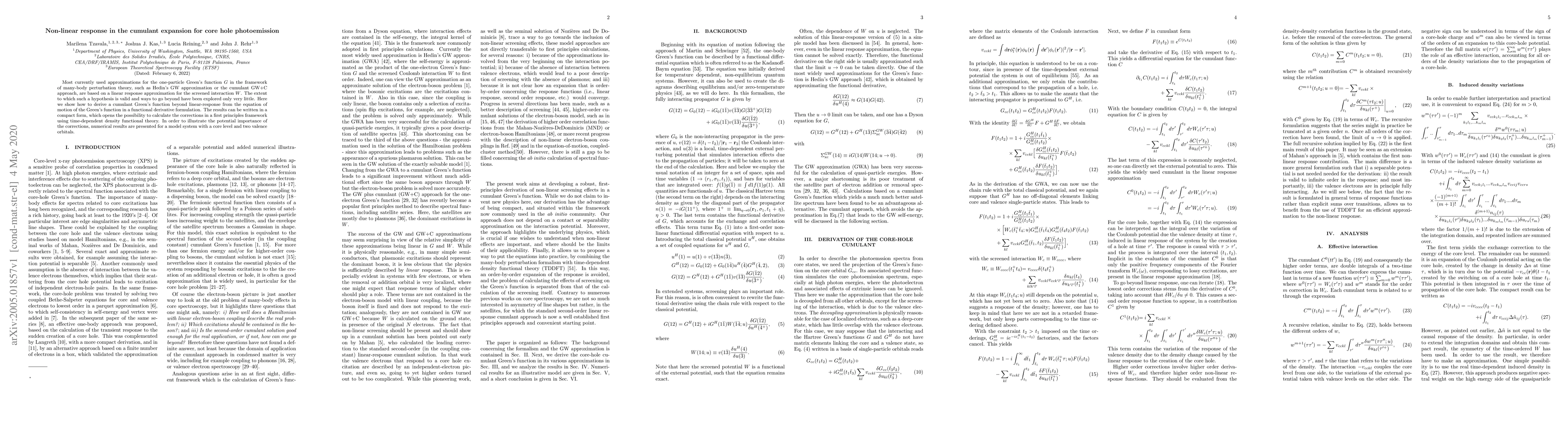 Thumbnail for Non-linear response in the cumulant expansion for core hole
  photoemission