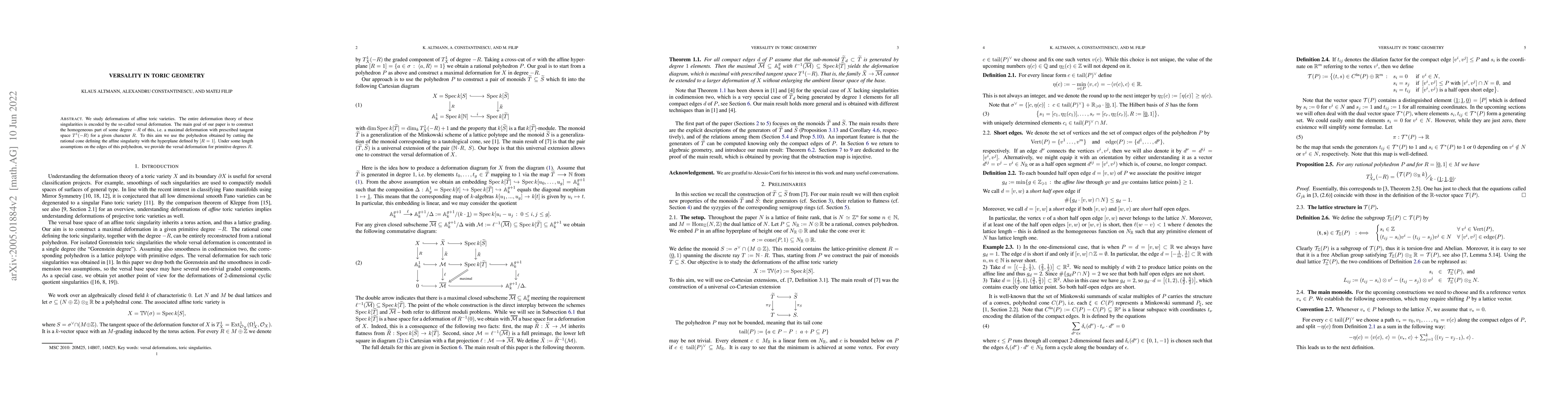Thumbnail for Versality in toric geometry
