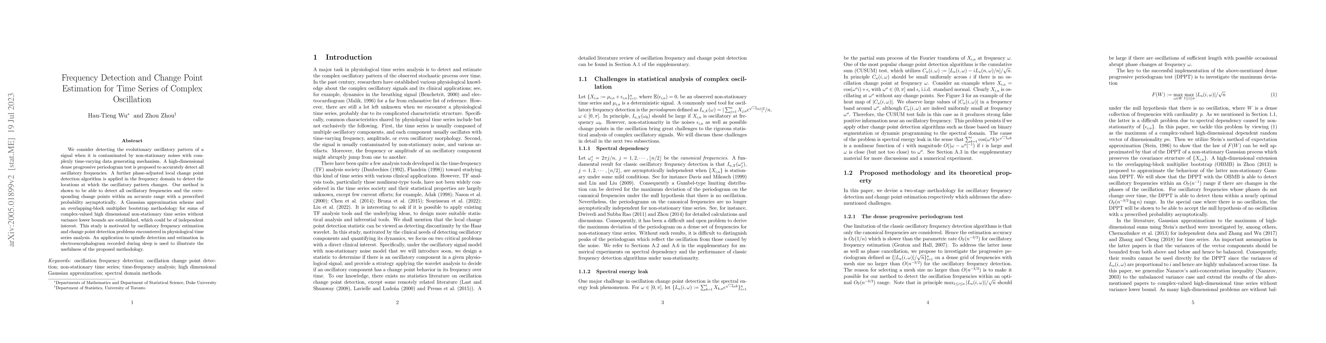 Thumbnail for Frequency Detection and Change Point Estimation for Time Series of
  Complex Oscillation