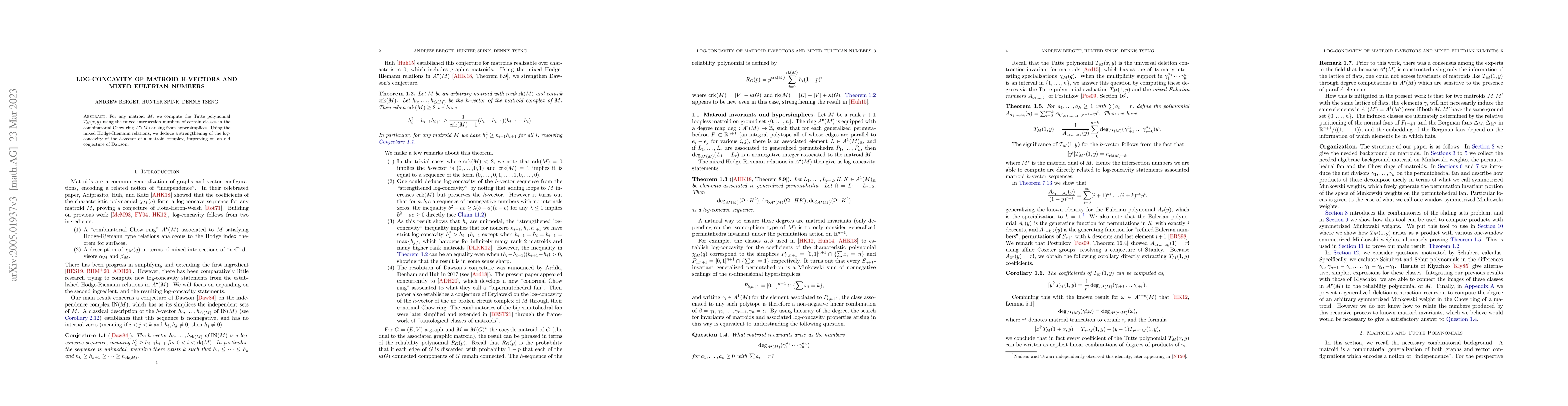 Thumbnail for Log-concavity of matroid h-vectors and mixed Eulerian numbers