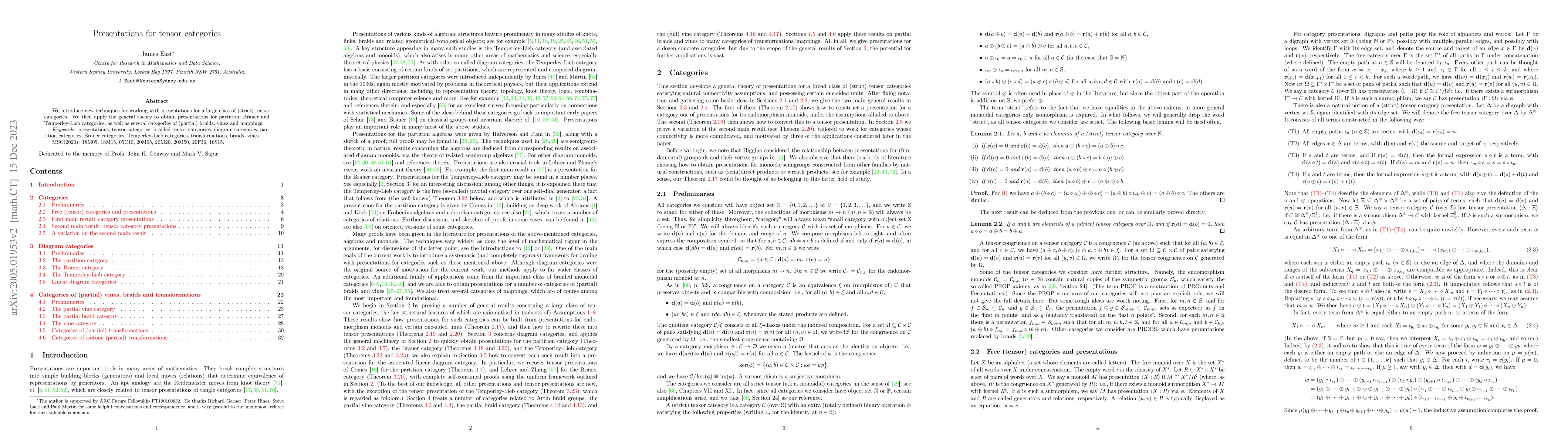 Thumbnail for Presentations for tensor categories