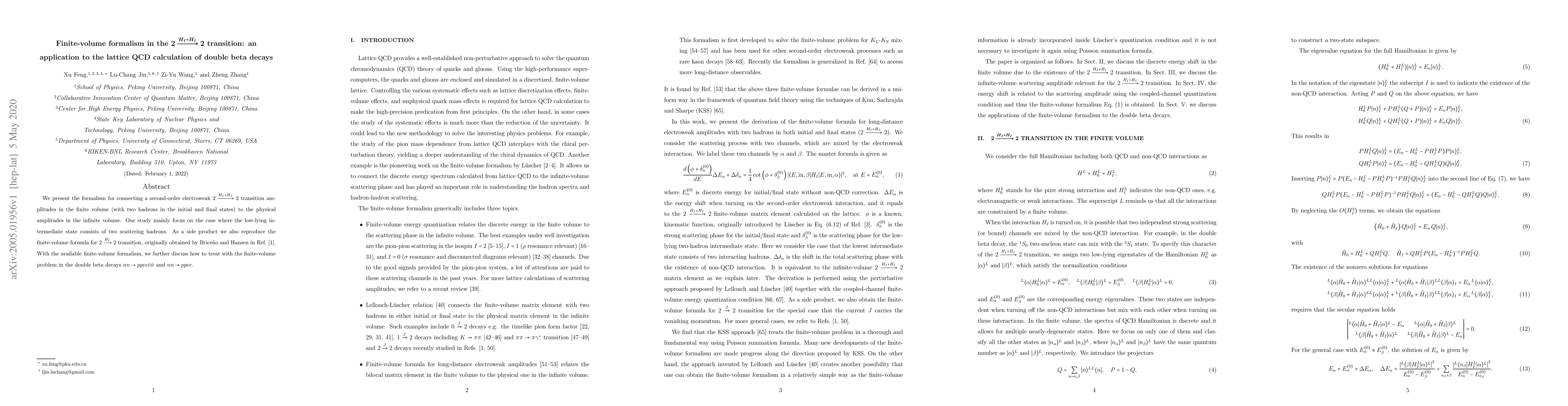 Thumbnail for Finite-volume formalism in the $2 \xrightarrow[]{H_I+H_I} 2$ transition:
  an application to the lattice QCD calculation of double beta decays