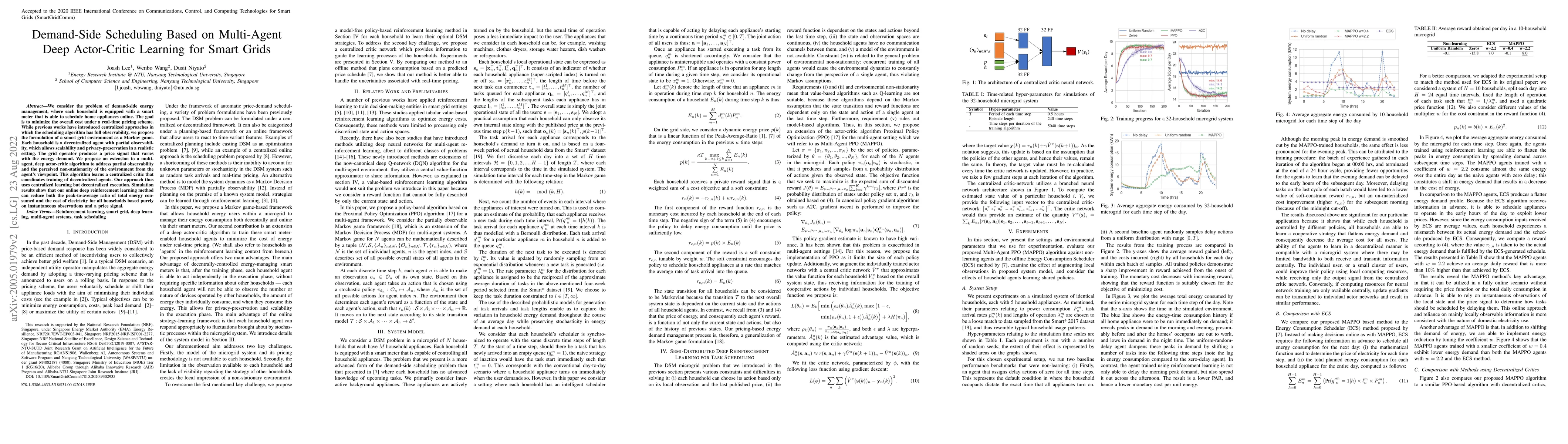 Thumbnail for Demand-Side Scheduling Based on Multi-Agent Deep Actor-Critic Learning
  for Smart Grids