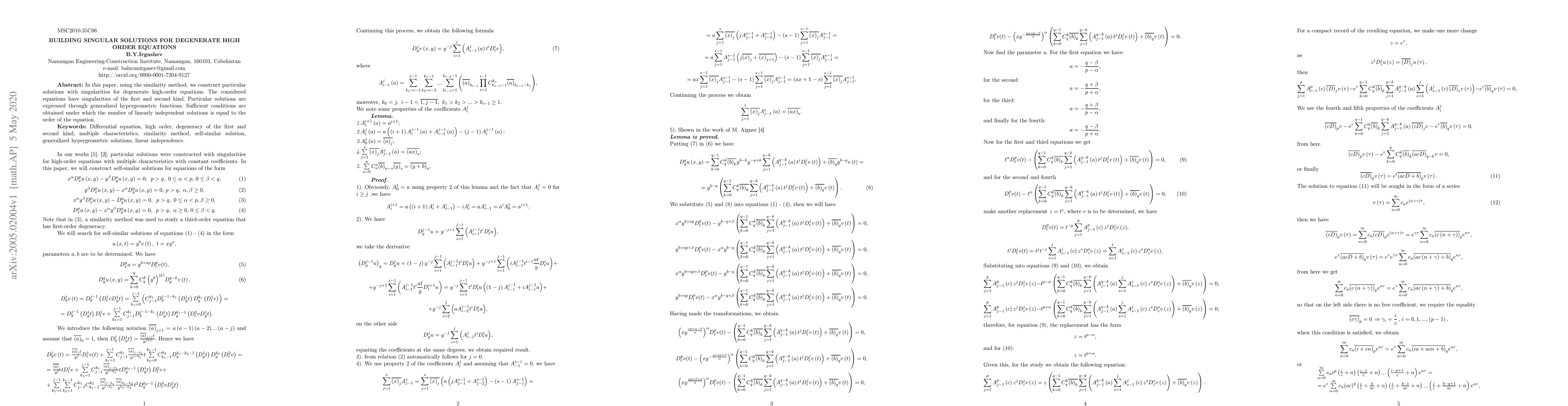 Thumbnail for Building singular solutions for degenerate high order equations