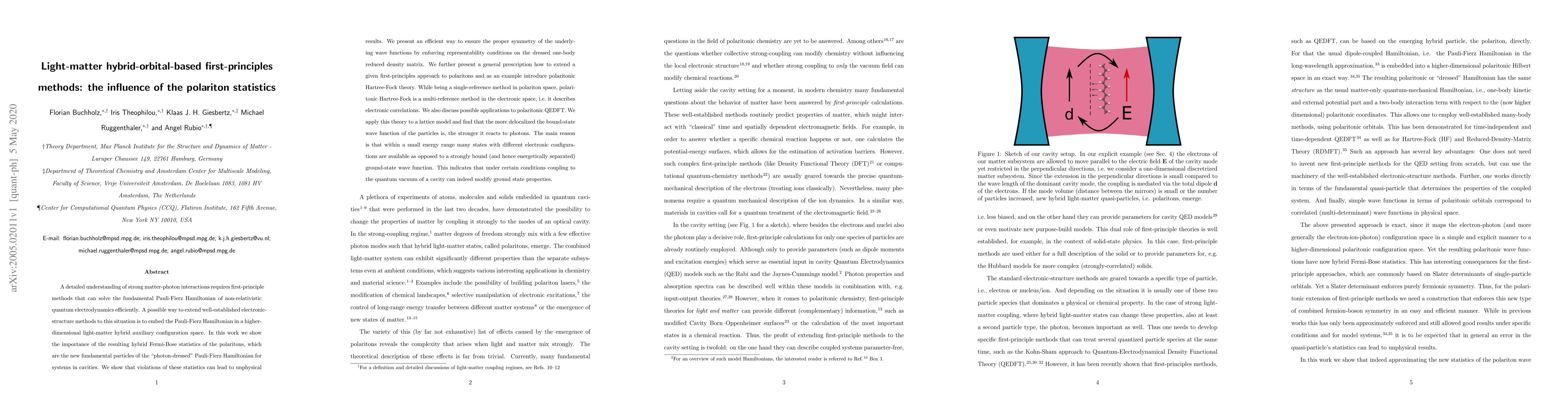 Thumbnail for Light-matter hybrid-orbital-based first-principles methods: the
  influence of the polariton statistics