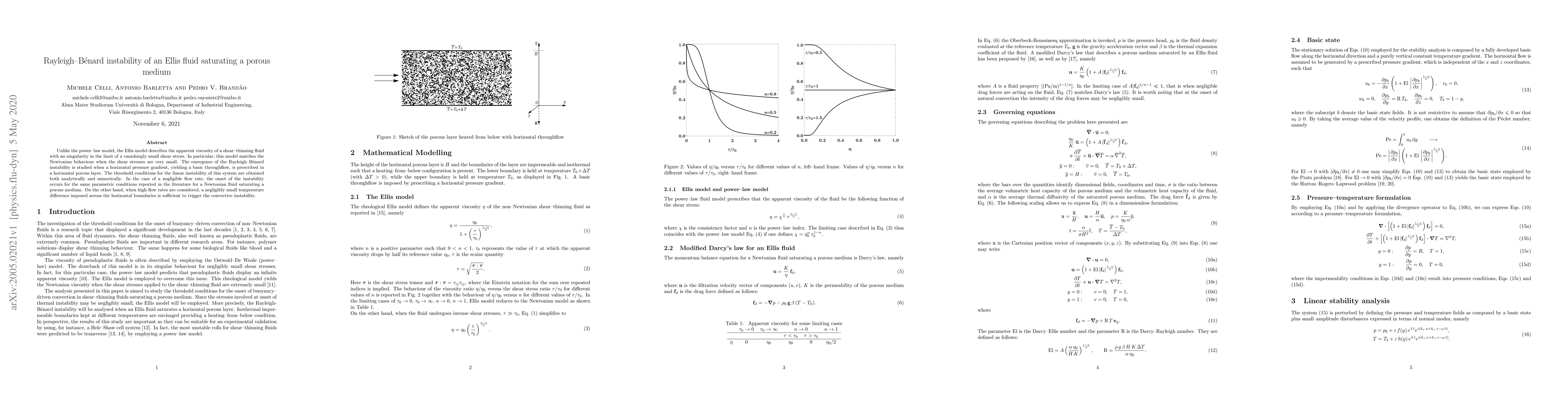 Thumbnail for Rayleigh-B\'enard instability of an Ellis fluid saturating a porous
  medium