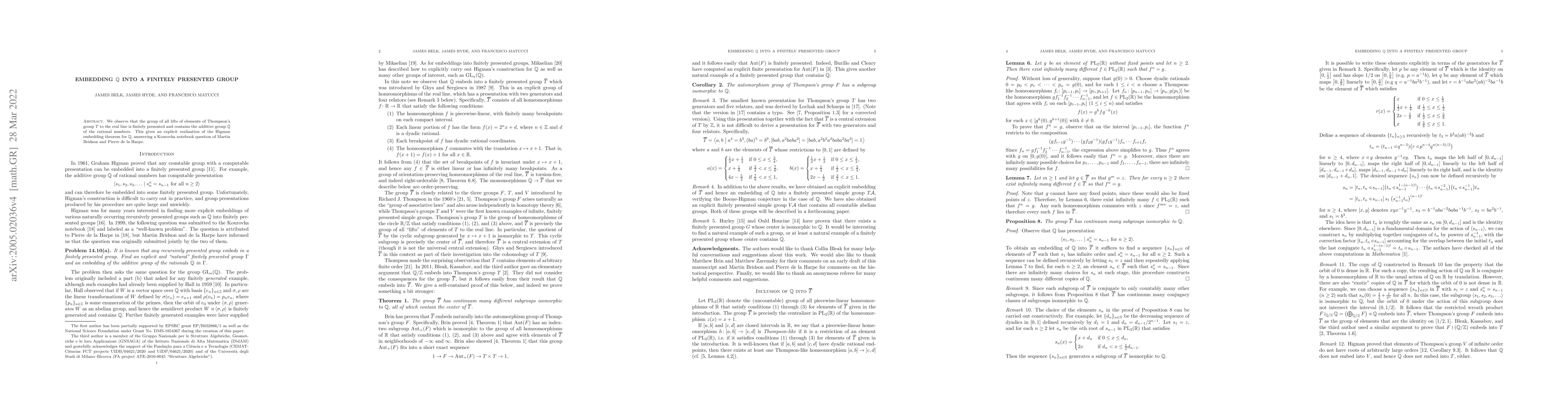 Thumbnail for Embedding $\mathbb{Q}$ into a Finitely Presented Group