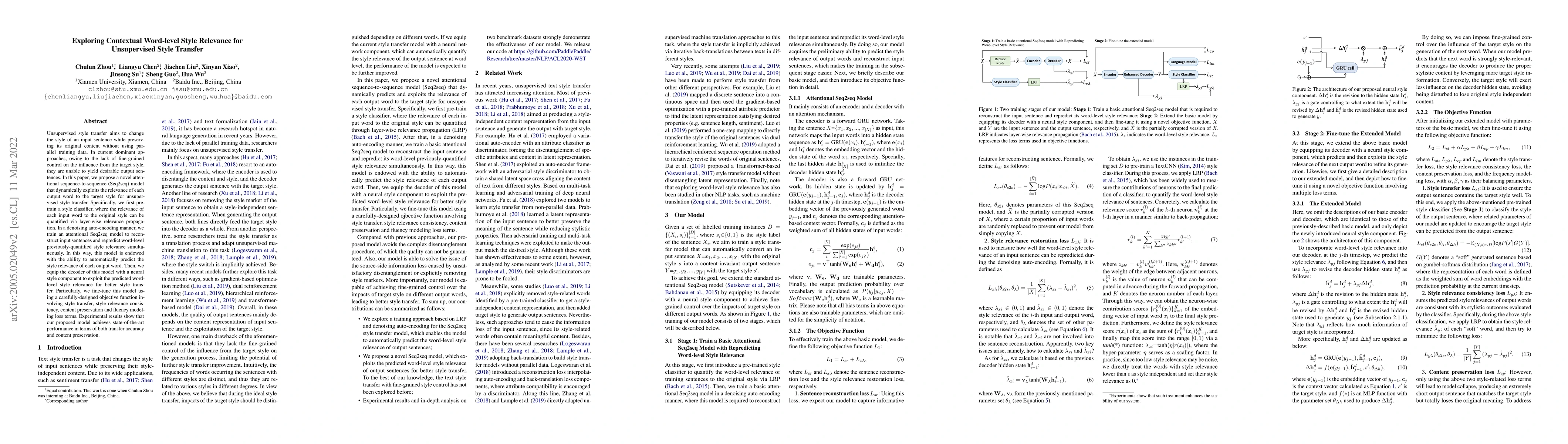 Thumbnail for Exploring Contextual Word-level Style Relevance for Unsupervised Style
  Transfer