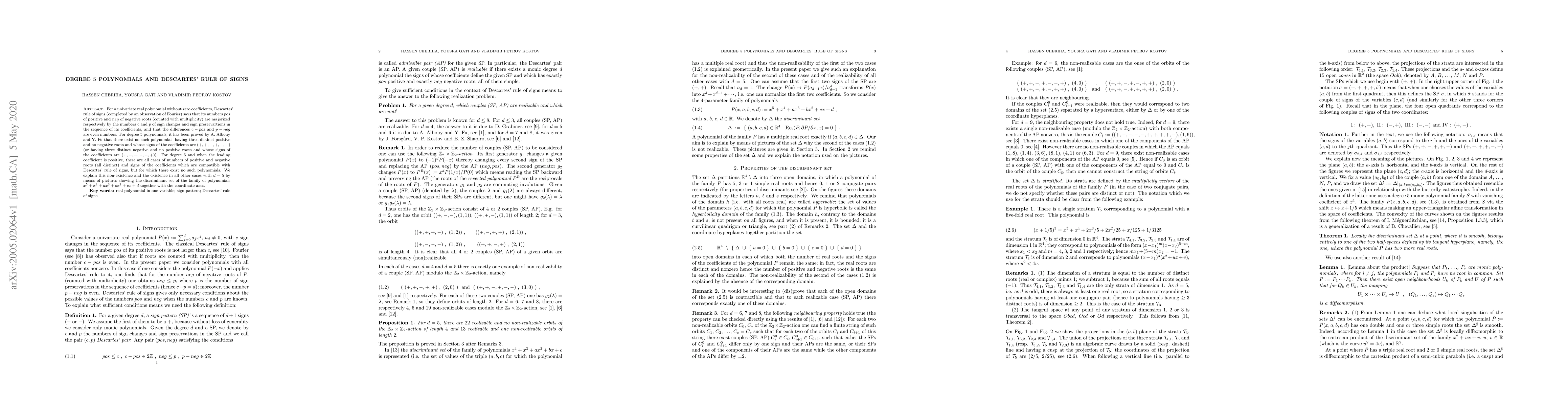 Thumbnail for Degree 5 polynomials and Descartes' rule of signs