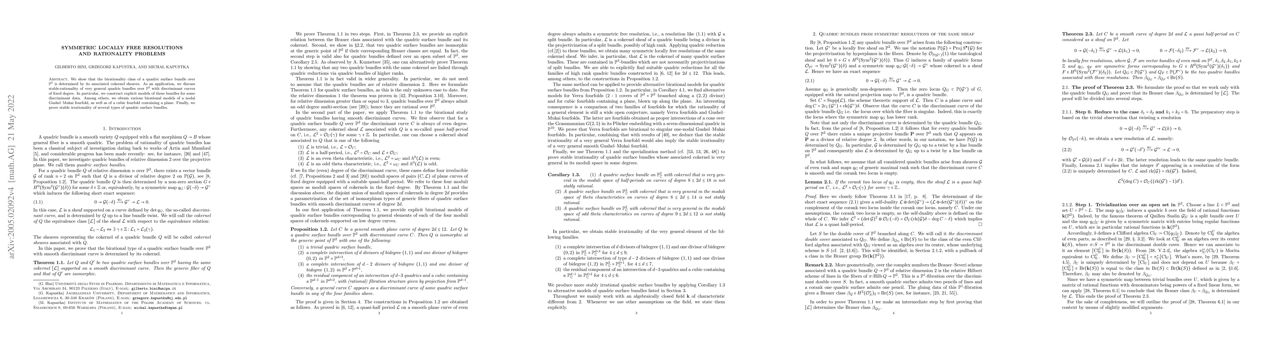Thumbnail for Symmetric locally free resolutions and rationality problems