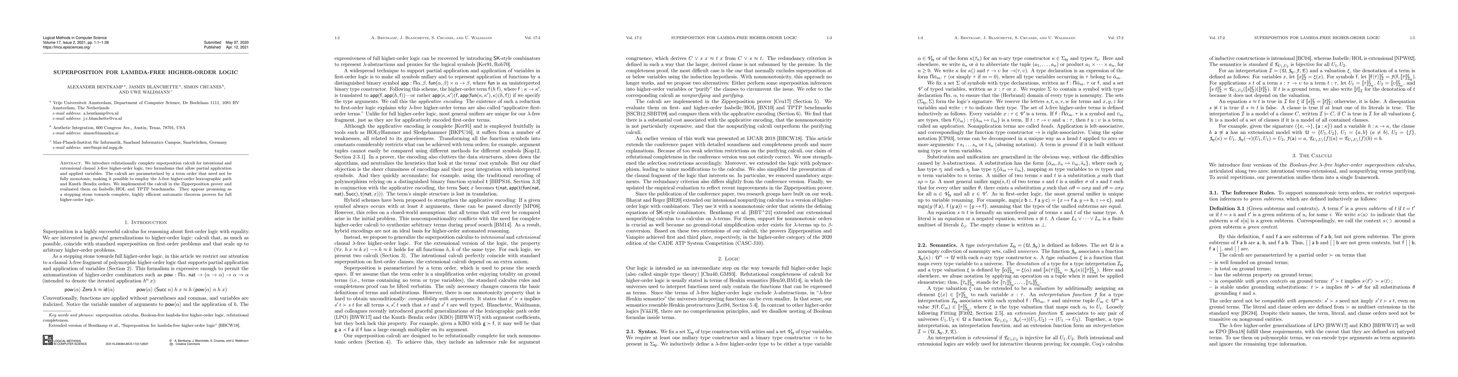 Thumbnail for Superposition for Lambda-Free Higher-Order Logic