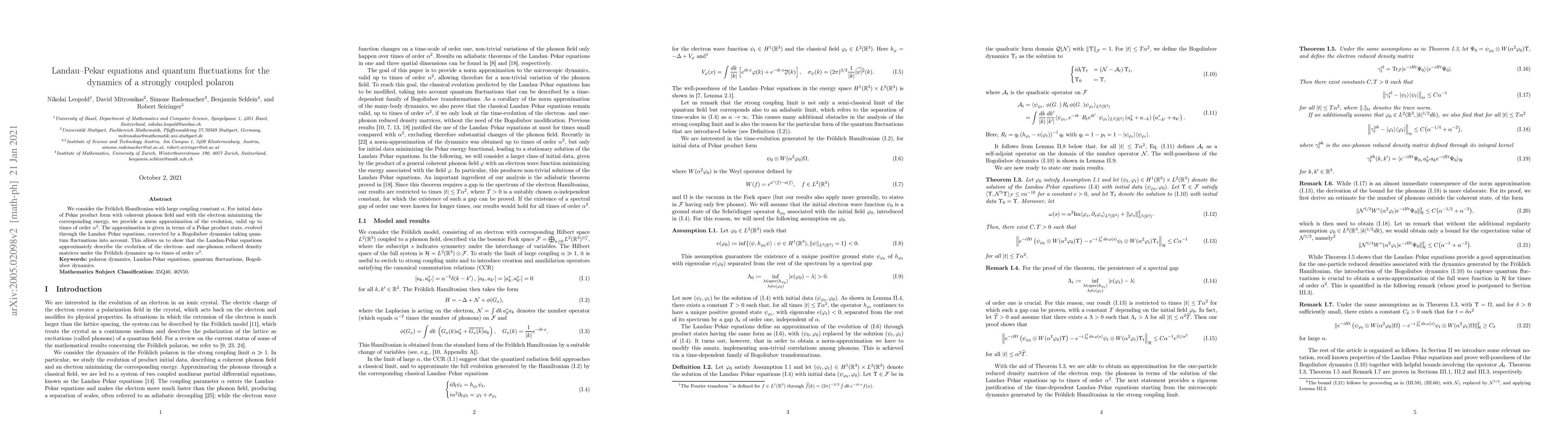 Thumbnail for Landau-Pekar equations and quantum fluctuations for the dynamics of a
  strongly coupled polaron