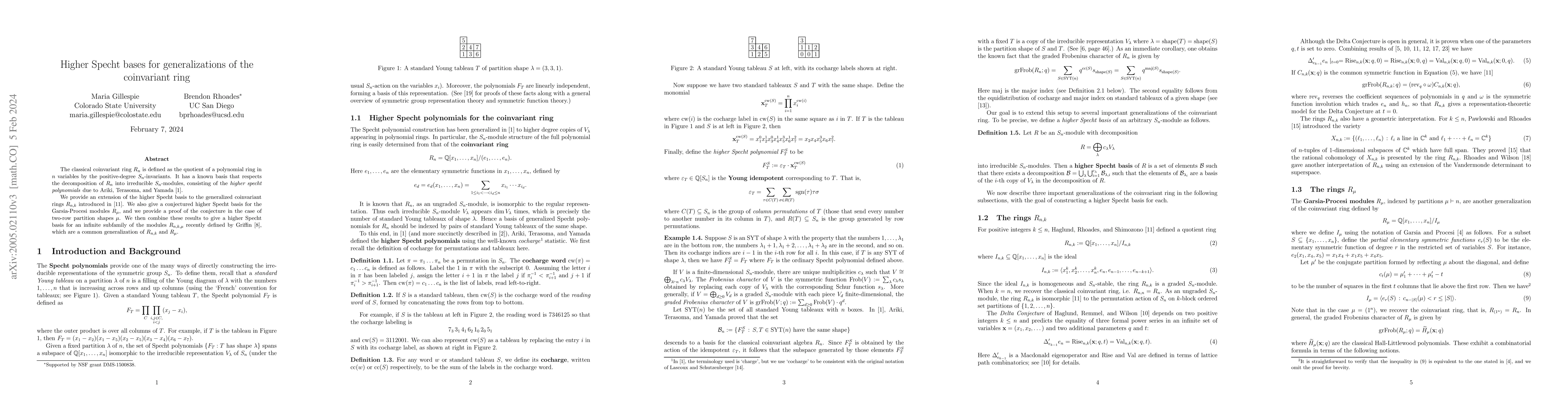 Thumbnail for Higher Specht bases for generalizations of the coinvariant ring