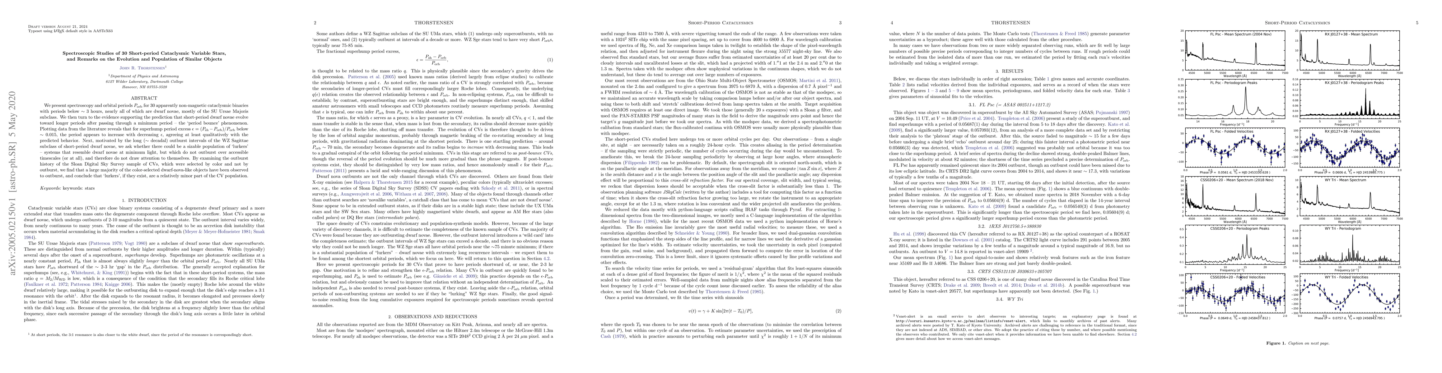 Thumbnail for Spectroscopic Studies of 30 Short-period Cataclysmic Variable Stars, and
  Remarks on the Evolution and Population of Similar Objects