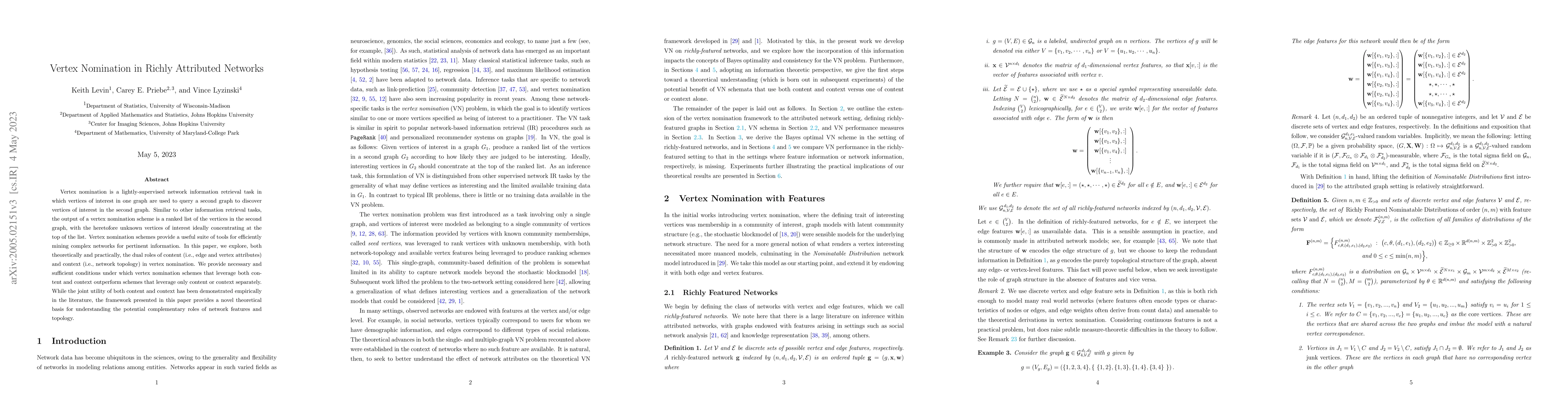 Thumbnail for Vertex Nomination in Richly Attributed Networks