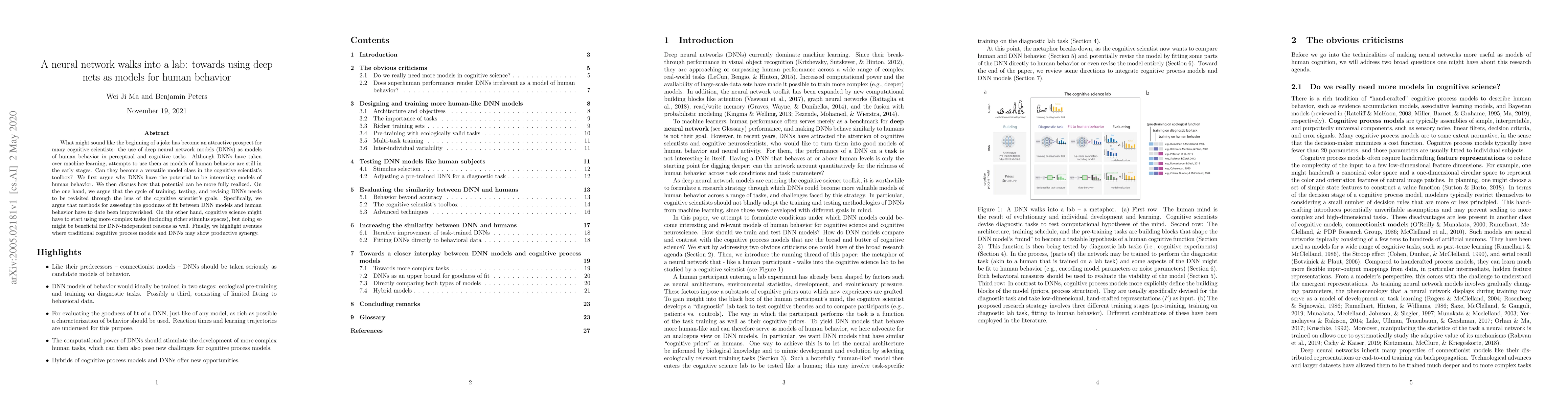 Thumbnail for A neural network walks into a lab: towards using deep nets as models for
  human behavior