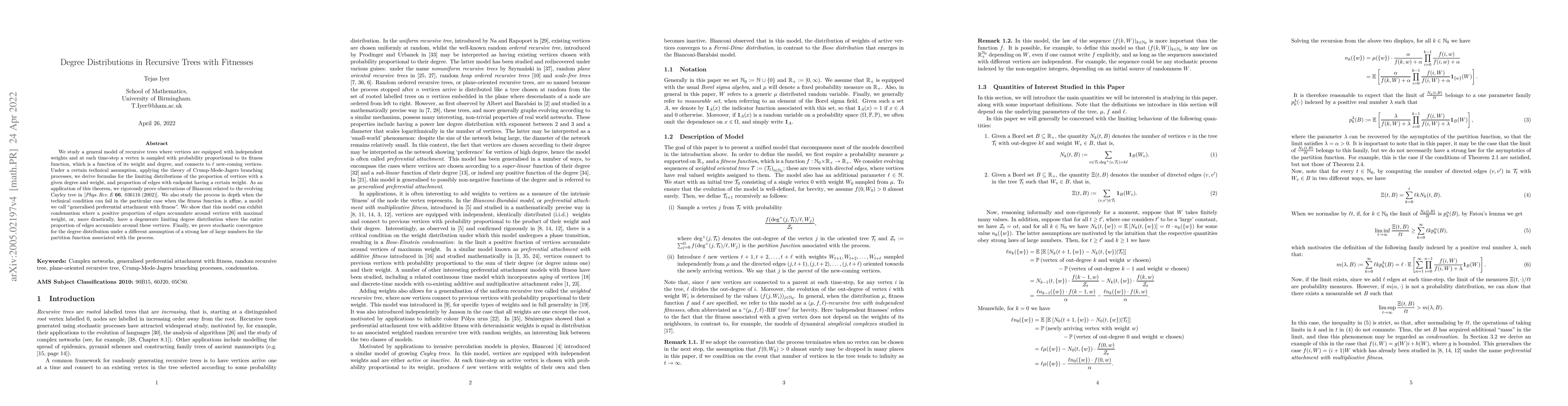Thumbnail for Degree Distributions in Recursive Trees with Fitnesses