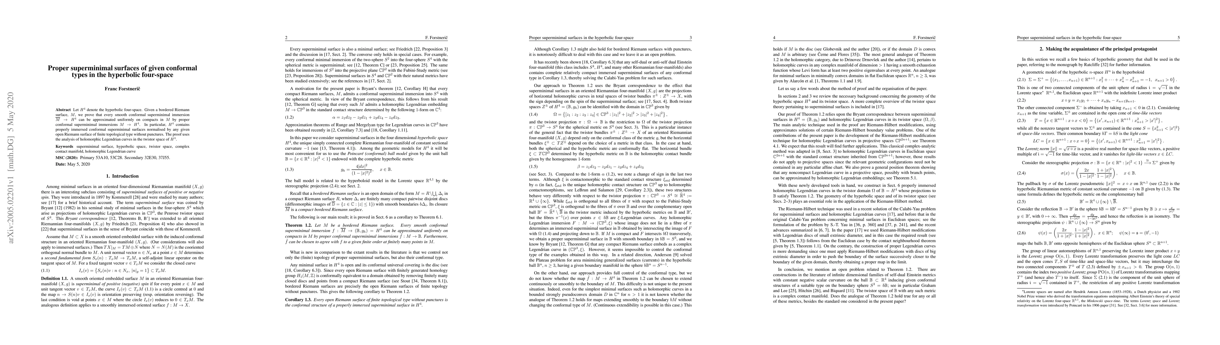 Thumbnail for Proper superminimal surfaces of given conformal types in the hyperbolic
  four-space