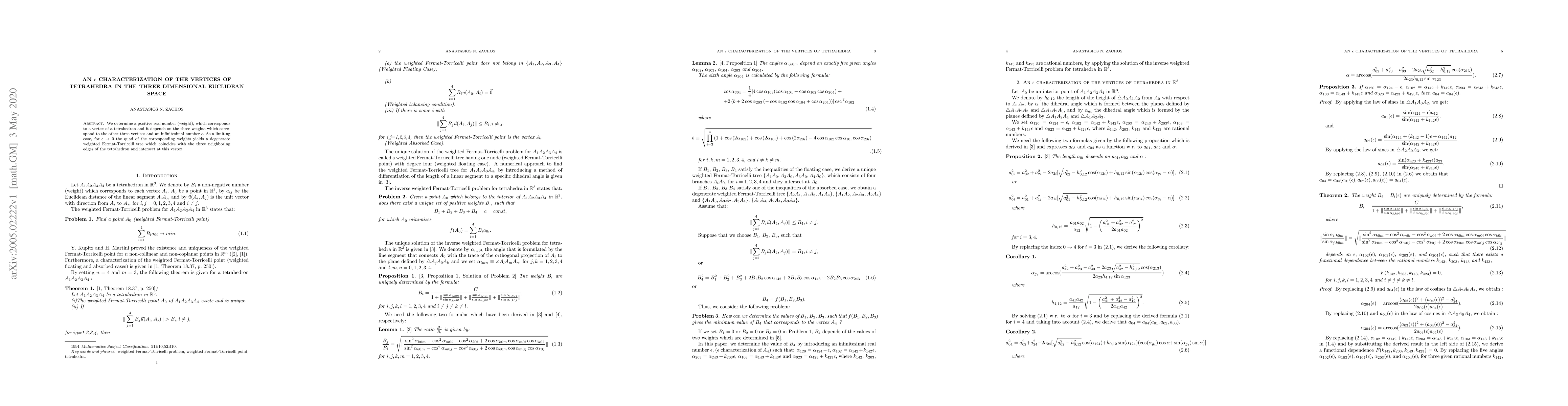 Thumbnail for An $\epsilon$ characterization of the vertices of tetrahedra in the
  three dimensional Euclidean Space