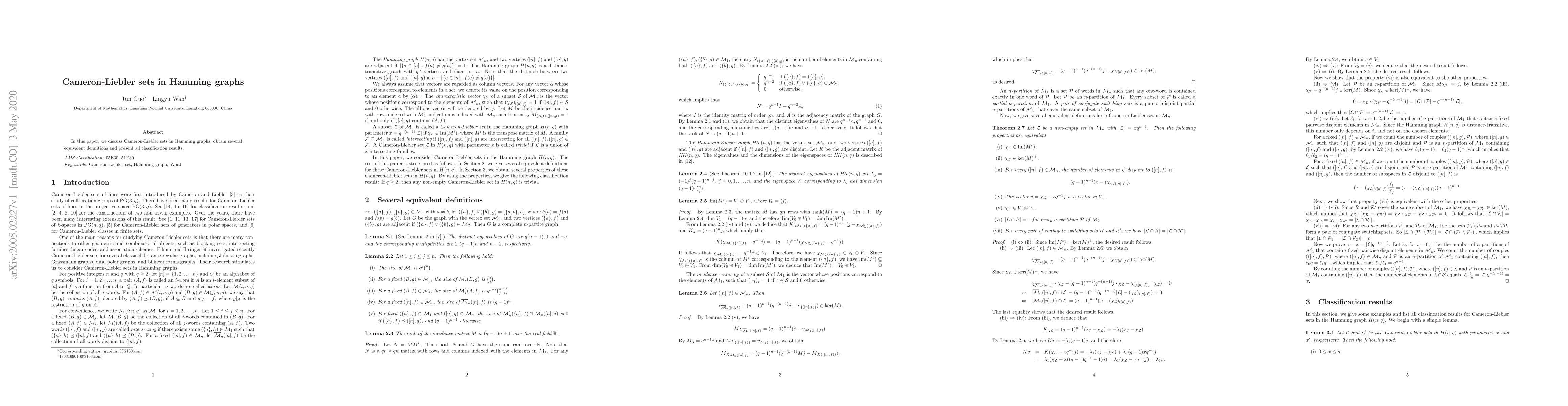 Thumbnail for Cameron-Liebler sets in Hamming graphs