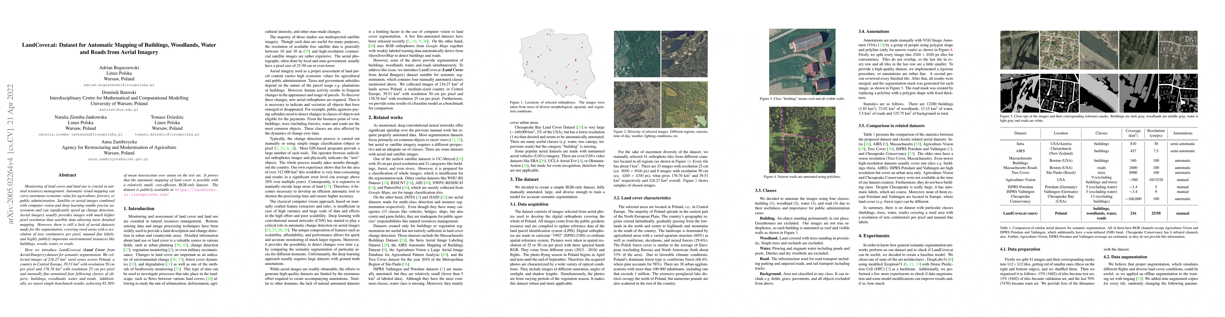 Thumbnail for LandCover.ai: Dataset for Automatic Mapping of Buildings, Woodlands,
  Water and Roads from Aerial Imagery