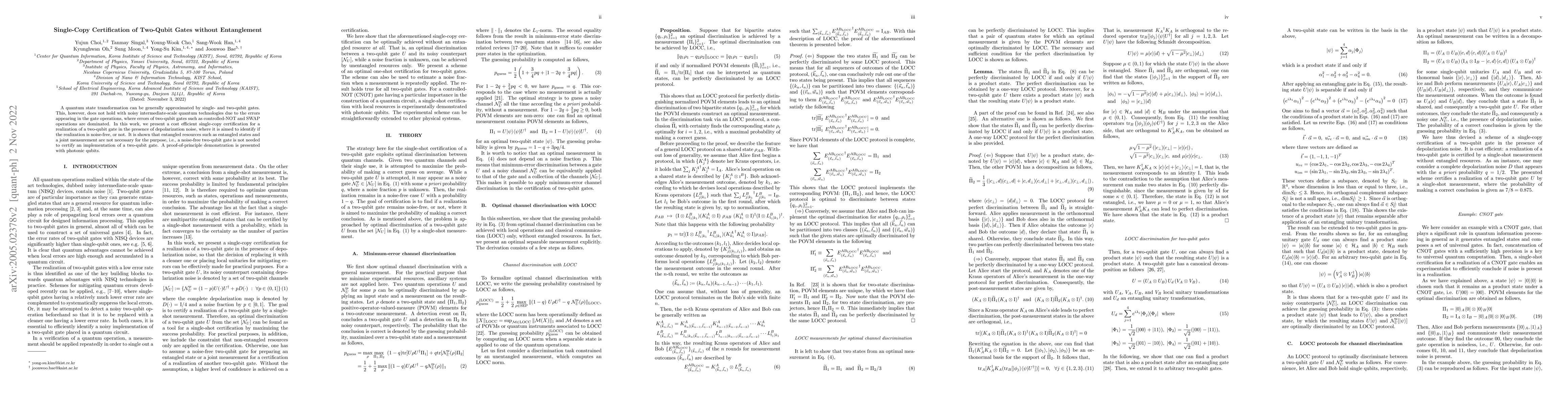Thumbnail for Single-Copy Certification of Two-Qubit Gates without Entanglement