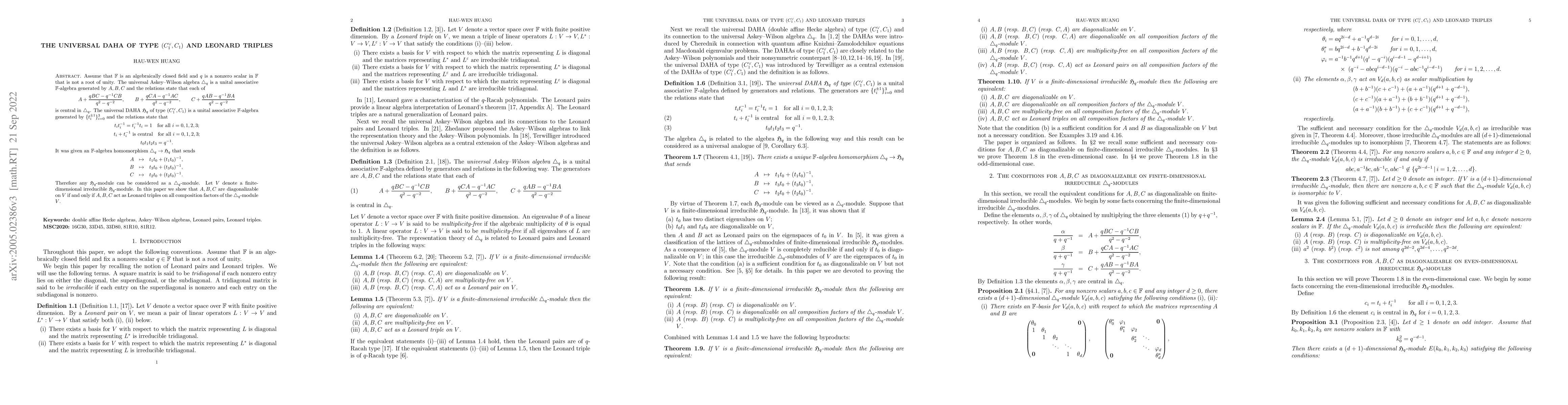 Thumbnail for The universal DAHA of type $(C_1^\vee,C_1)$ and Leonard triples