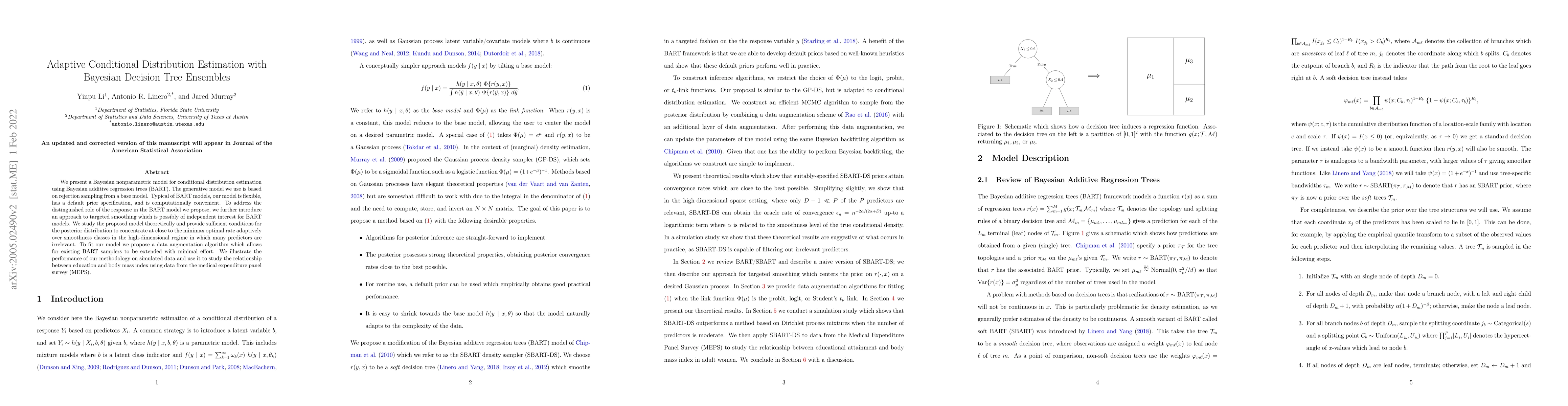Thumbnail for Adaptive Conditional Distribution Estimation with Bayesian Decision Tree
  Ensembles