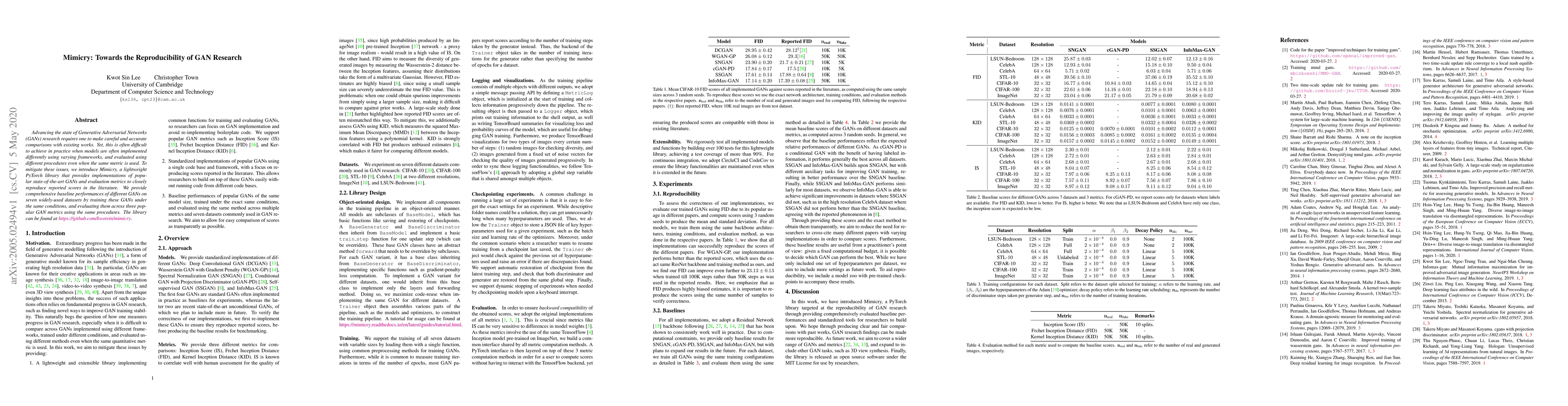 Thumbnail for Mimicry: Towards the Reproducibility of GAN Research