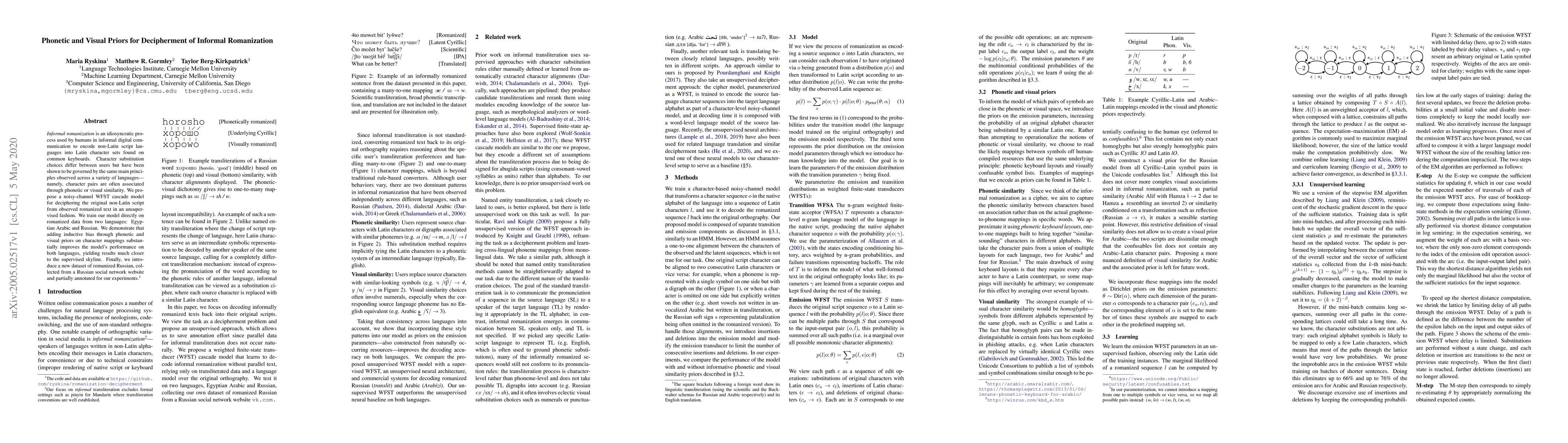 Thumbnail for Phonetic and Visual Priors for Decipherment of Informal Romanization