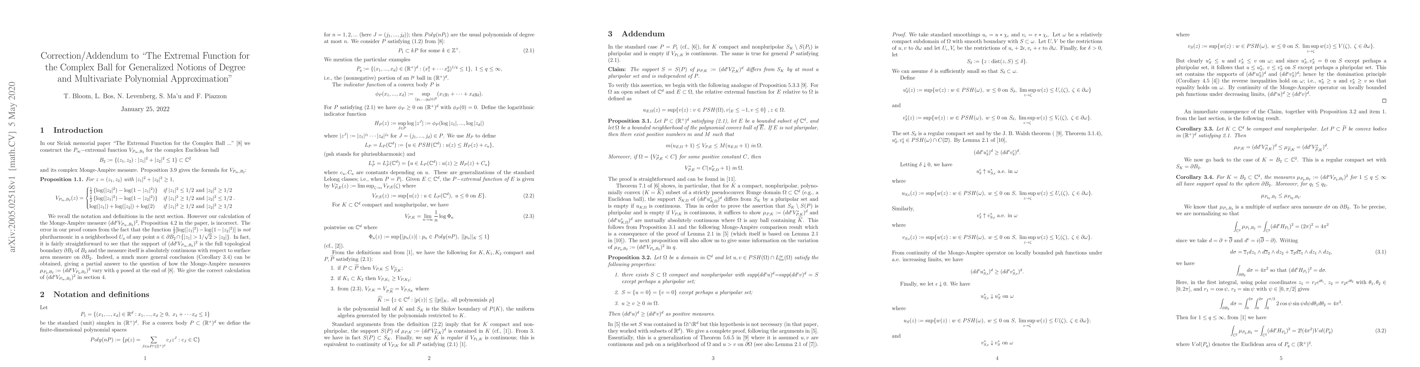 Thumbnail for Correction/Addendum to "The Extremal Function for the Complex Ball for
  Generalized Notions of Degree and Multivariate Polynomial Approximation"