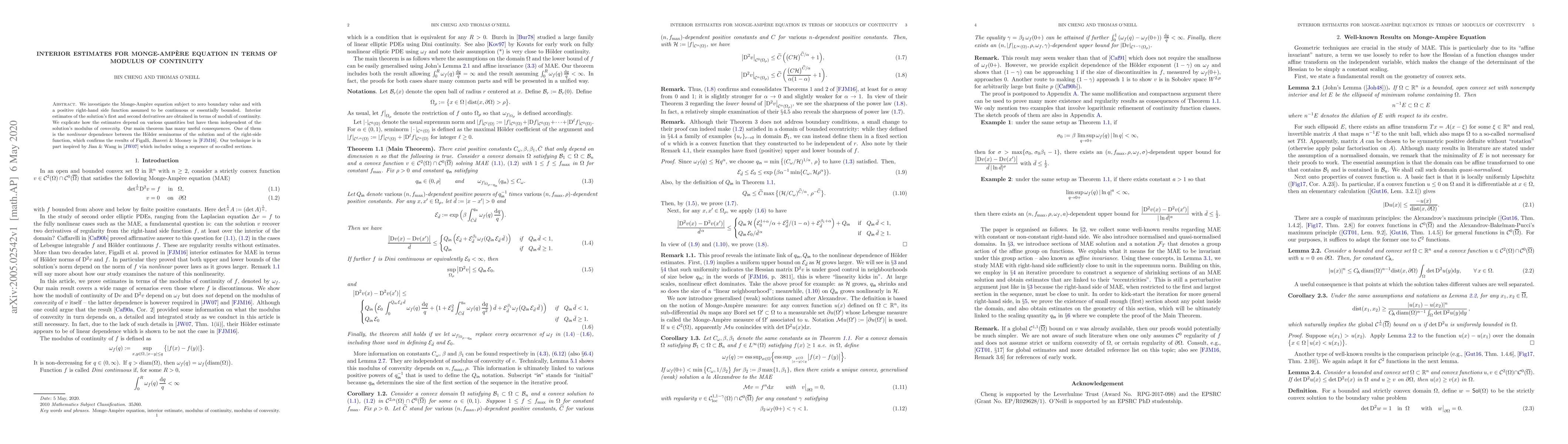 Thumbnail for Interior Estimates for Monge-Amp\`ere Equation in Terms of Modulus of
  Continuity