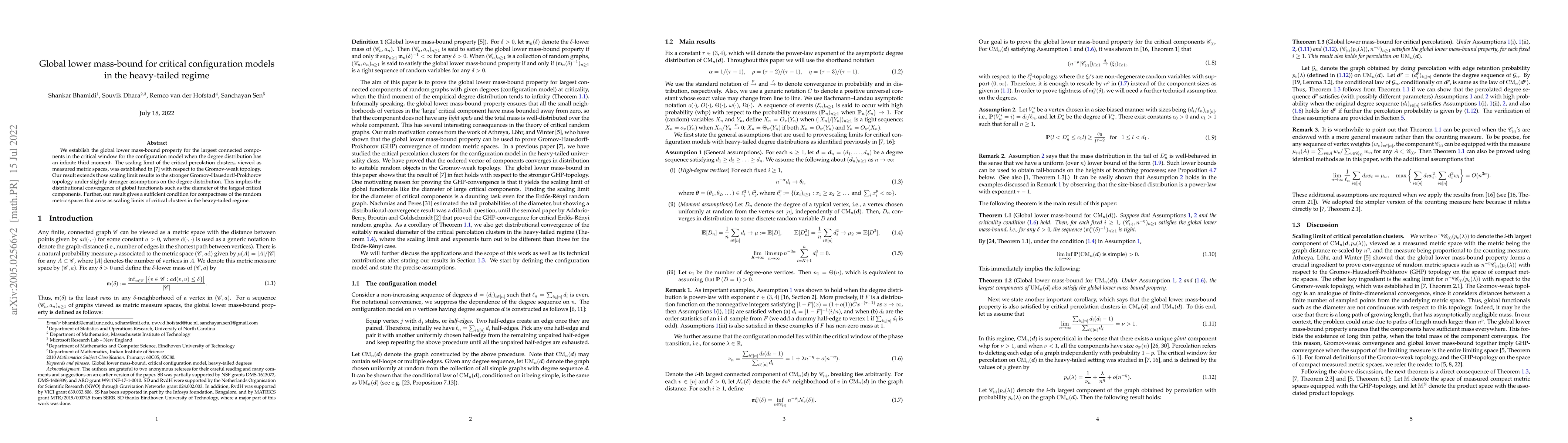 Thumbnail for Global lower mass-bound for critical configuration models in the
  heavy-tailed regime