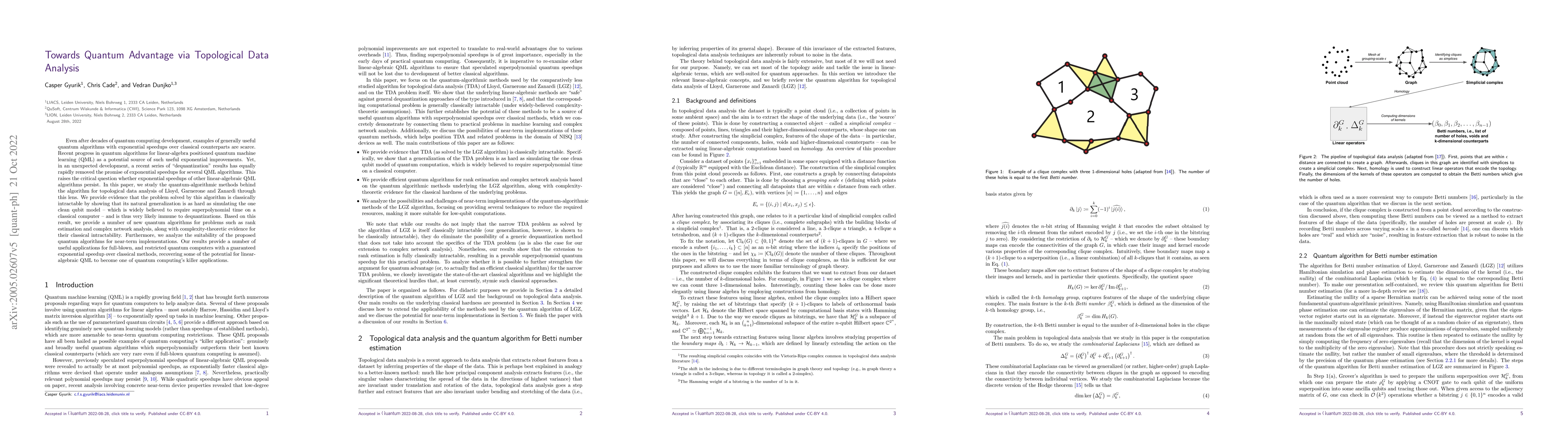 Thumbnail for Towards quantum advantage via topological data analysis