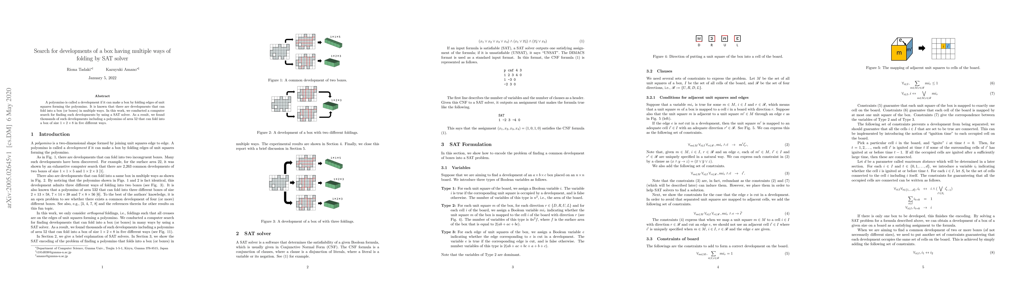 Thumbnail for Search for developments of a box having multiple ways of folding by SAT
  solver