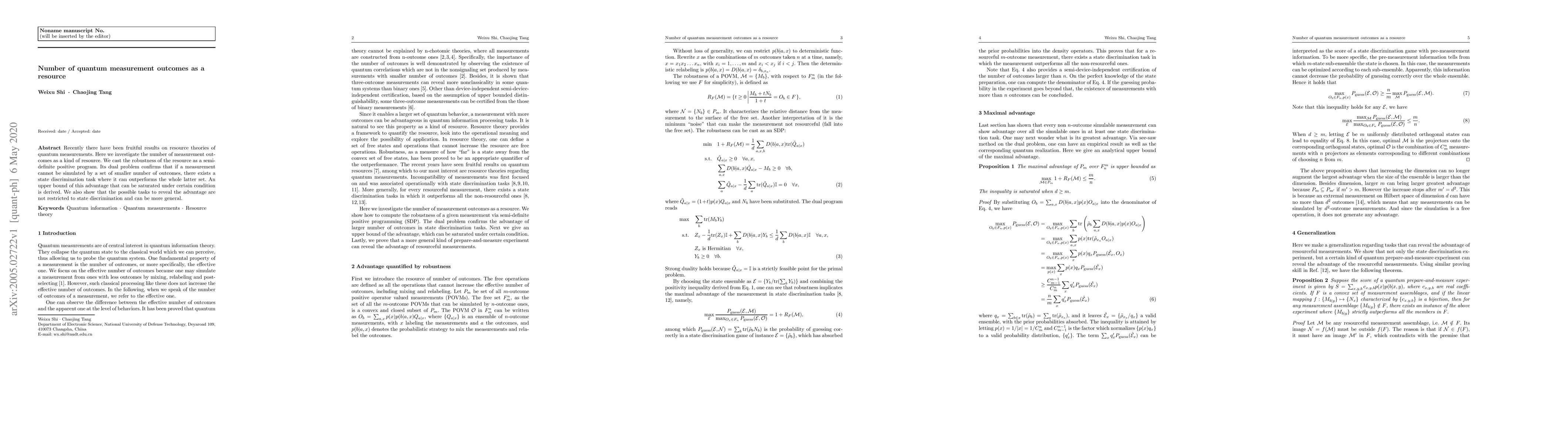 Thumbnail for Number of quantum measurement outcomes as a resource