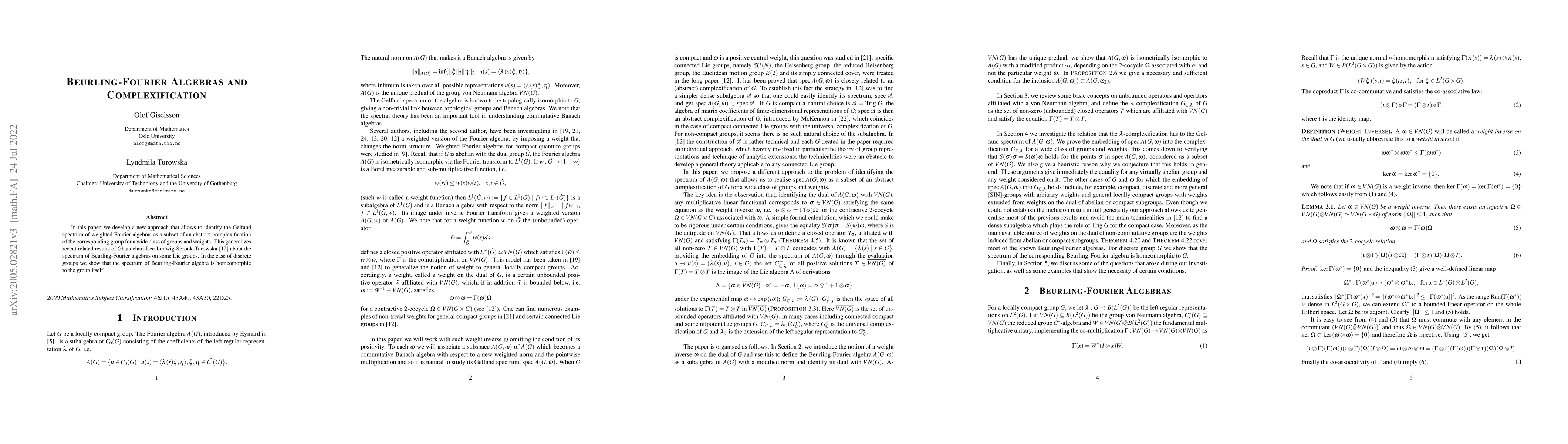 Thumbnail for Beurling-Fourier Algebras and Complexification