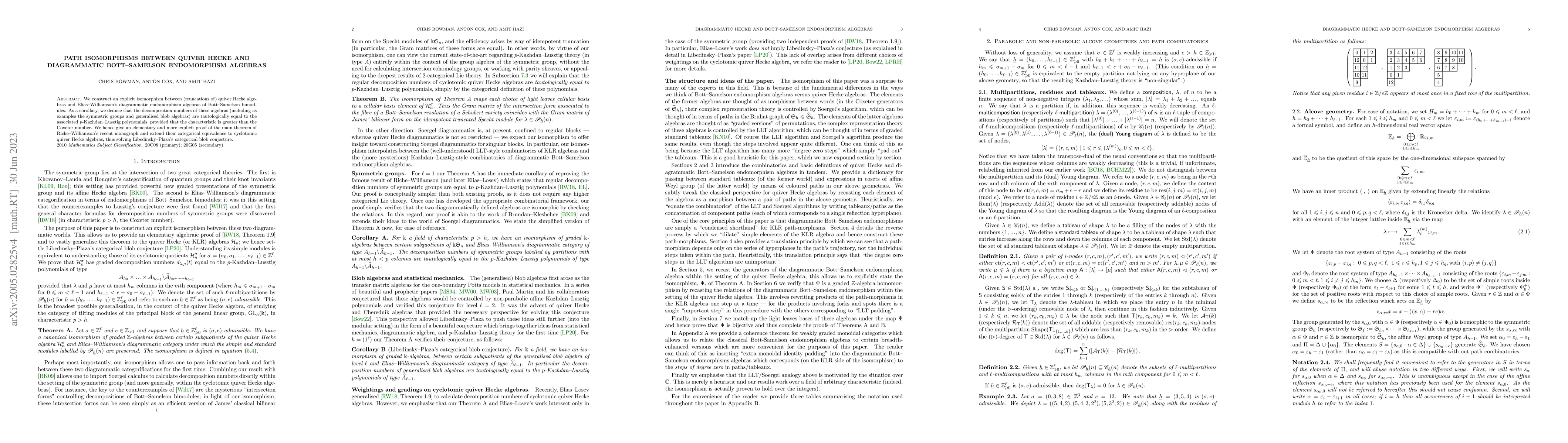 Thumbnail for Path isomorphisms between quiver Hecke and diagrammatic Bott-Samelson
  endomorphism algebras