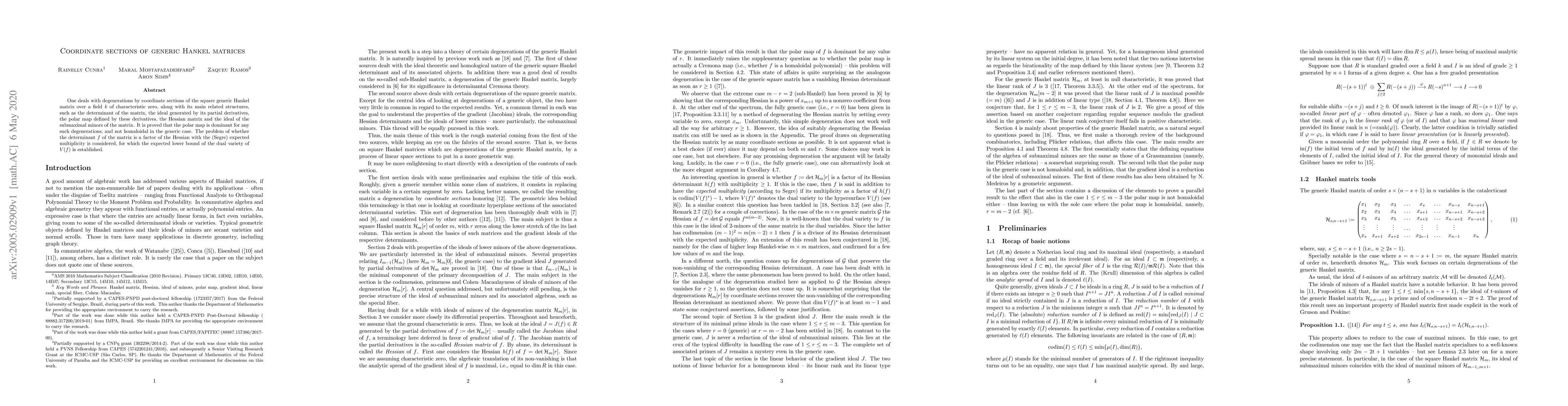 Thumbnail for Coordinate sections of generic Hankel matrices