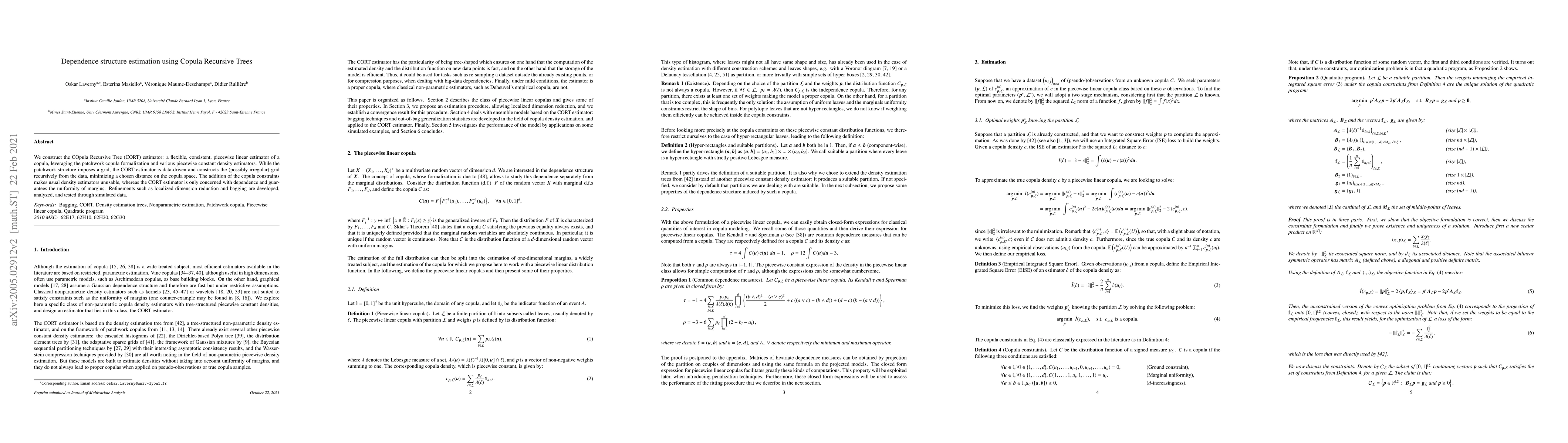 Thumbnail for Dependence structure estimation using Copula Recursive Trees