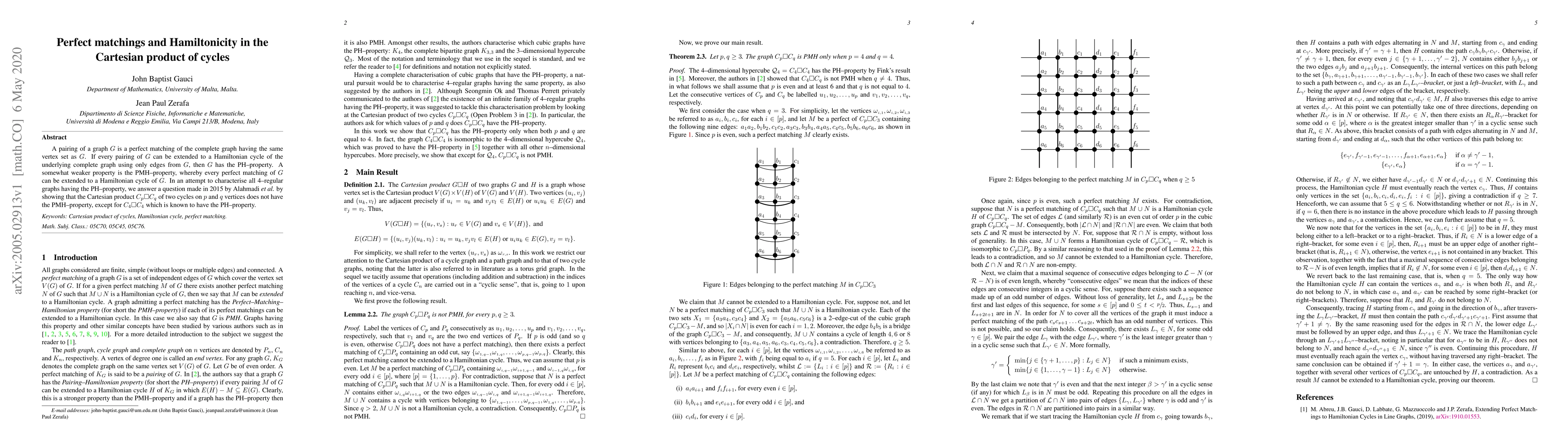 Thumbnail for Perfect matchings and Hamiltonicity in the Cartesian product of cycles