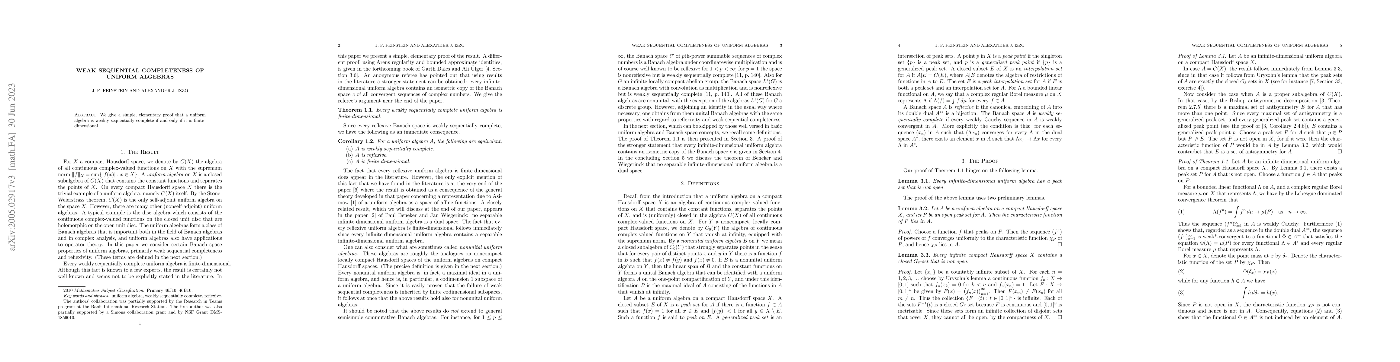 Thumbnail for Weak Sequential Completeness of Uniform Algebras
