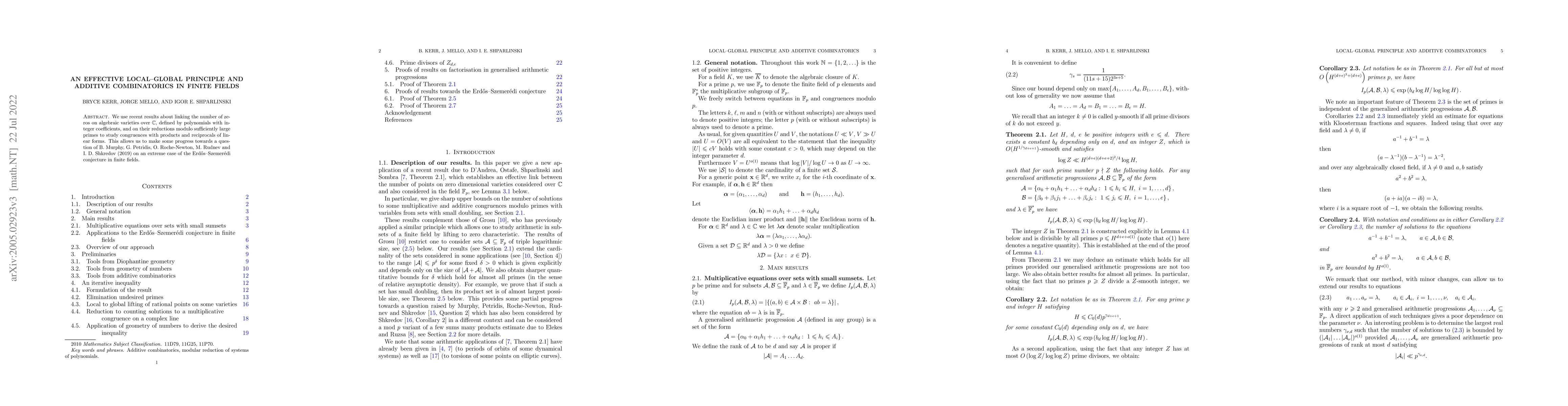 Thumbnail for An effective local-global principle for algebraic varieties and the sum
  product problem in finite fields